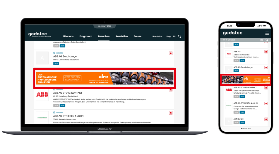 Sandwich-Banner Webseite & App