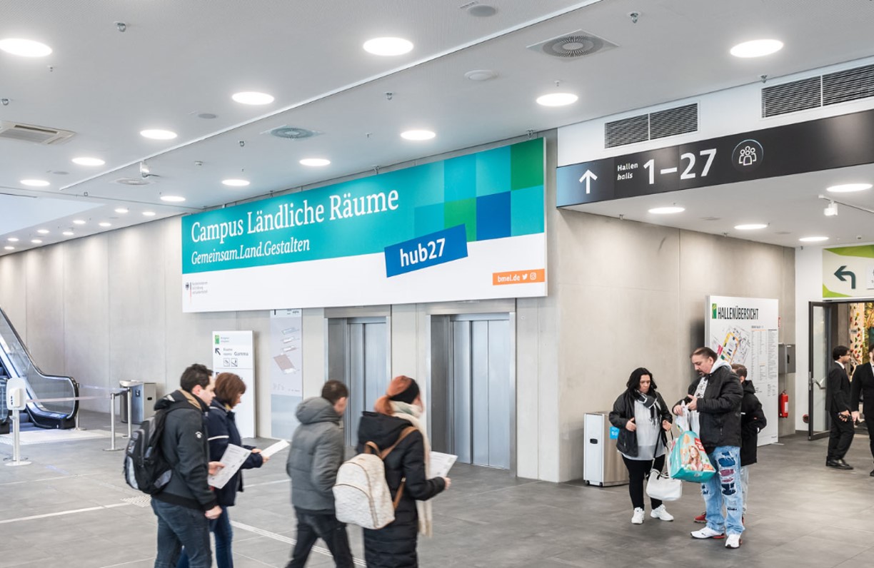 Banner above the elevator in the entrance foyer